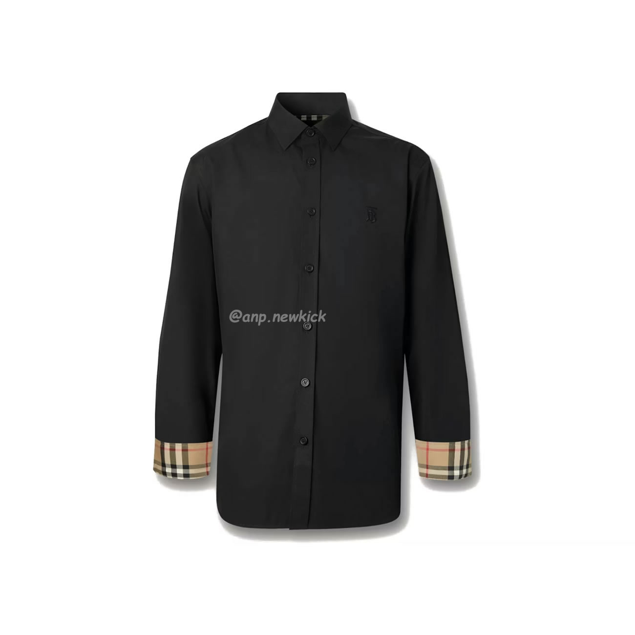 Burberry Slim Fit Monogram Motif Stretch Cotton Poplin Shirt Black White Fw21 80323081 (11) - www.newkick.vip